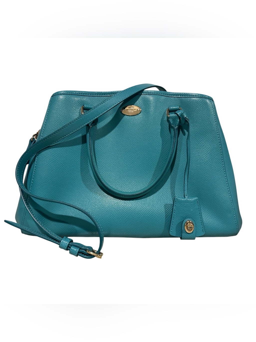 Coach Margot Carryall Large Purse Cadet Blue Teal Pebbled Leather With Strap